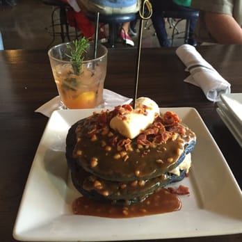 Bosscat Kitchen & Libations - The "King" pancakes and Yes they are blue - New American Near Me - Irvine, California Bosscat Kitchen & Libations - The "King" pancakes and Yes they are blue - New American Near Me - Irvine, California