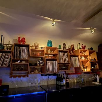 20 Spot - a bar with a shelf of records and wine glasses - New American Near Me - San Francisco, California 20 Spot - a bar with a shelf of records and wine glasses - New American Near Me - San Francisco, California