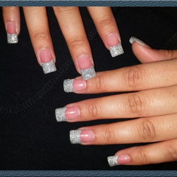Nails Today - Grey Glitter Tips with Pink Gel - Nail Salons Near Me - Long Beach, California Nails Today - Grey Glitter Tips with Pink Gel - Nail Salons Near Me - Long Beach, California