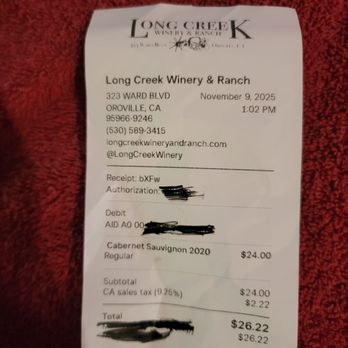 Long Creek Winery and Ranch - November 9 receipt - Venues & Event Spaces Near Me - Oroville, California Long Creek Winery and Ranch - November 9 receipt - Venues & Event Spaces Near Me - Oroville, California