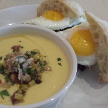 TAVERNA - Egg & gouda blt with crab and corn soup - Italian Near Me - Jacksonville, Florida