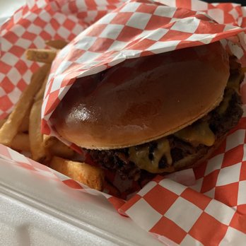 Teddy B's - The Texas Burger with a side of French Fries. Both - Burgers Near Me - San Antonio, Texas
