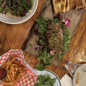 Wheat & Water - Amazing steak with chimichurri, toasted bread with butter, tangerine salad and crispy fries. - Pizza Near Me - La Jolla, California Wheat & Water - Amazing steak with chimichurri, toasted bread with butter, tangerine salad and crispy fries. - Pizza Near Me - La Jolla, California