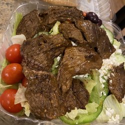 Foxboro House of Pizza - Greek salad with steak tips. Outstanding!