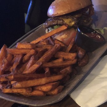 Studio Movie Grill - The SMG Burger with sweet potato fries - American Near Me - Rocklin, California Studio Movie Grill - The SMG Burger with sweet potato fries - American Near Me - Rocklin, California