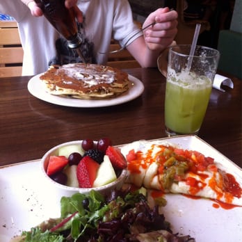 First Watch - My tri athlete omelet, added a little cholula. The banana crunch pancakes....yum! - Breakfast & Brunch Near Me - Chandler, Arizona