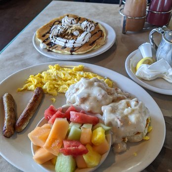 Campfire Grill - The biscuits and gravy, add sausage, and a single s'mores pancake with whipped cream. - American Near Me - Depew, New York Campfire Grill - The biscuits and gravy, add sausage, and a single s'mores pancake with whipped cream. - American Near Me - Depew, New York