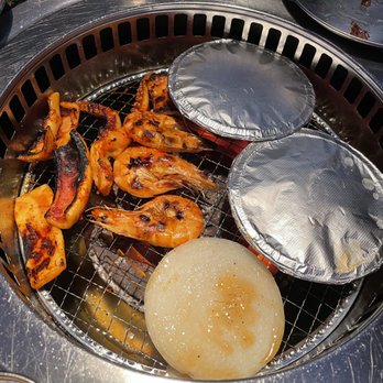 Iron Age Glenview - Steamed Egg (In tin foil pan thing), Prawns, Squid and Veggies - Barbeque Near Me - Glenview, Illinois Iron Age Glenview - Steamed Egg (In tin foil pan thing), Prawns, Squid and Veggies - Barbeque Near Me - Glenview, Illinois