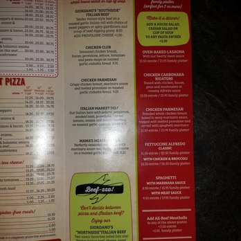 Giordano's - Menu as of 10/5/2016. - Pizza Near Me - Rosemont, Illinois