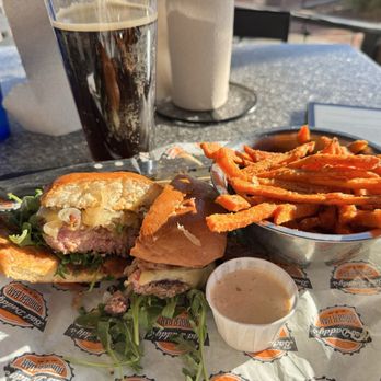 Bad Daddy's Burger Bar - Burger, sweet potato fries, and 20 oz porter. Bistro Burger* - Burgers Near Me - Centennial, Colorado Bad Daddy's Burger Bar - Burger, sweet potato fries, and 20 oz porter. Bistro Burger* - Burgers Near Me - Centennial, Colorado