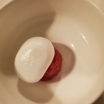 1894 Restaurant - Hibiscus granite with a white wine foam - I would bring the granite home in a gallon container- this is a palate cleanser - so good! - Desserts Near Me - Lenox, Massachusetts 1894 Restaurant - Hibiscus granite with a white wine foam - I would bring the granite home in a gallon container- this is a palate cleanser - so good! - Desserts Near Me - Lenox, Massachusetts