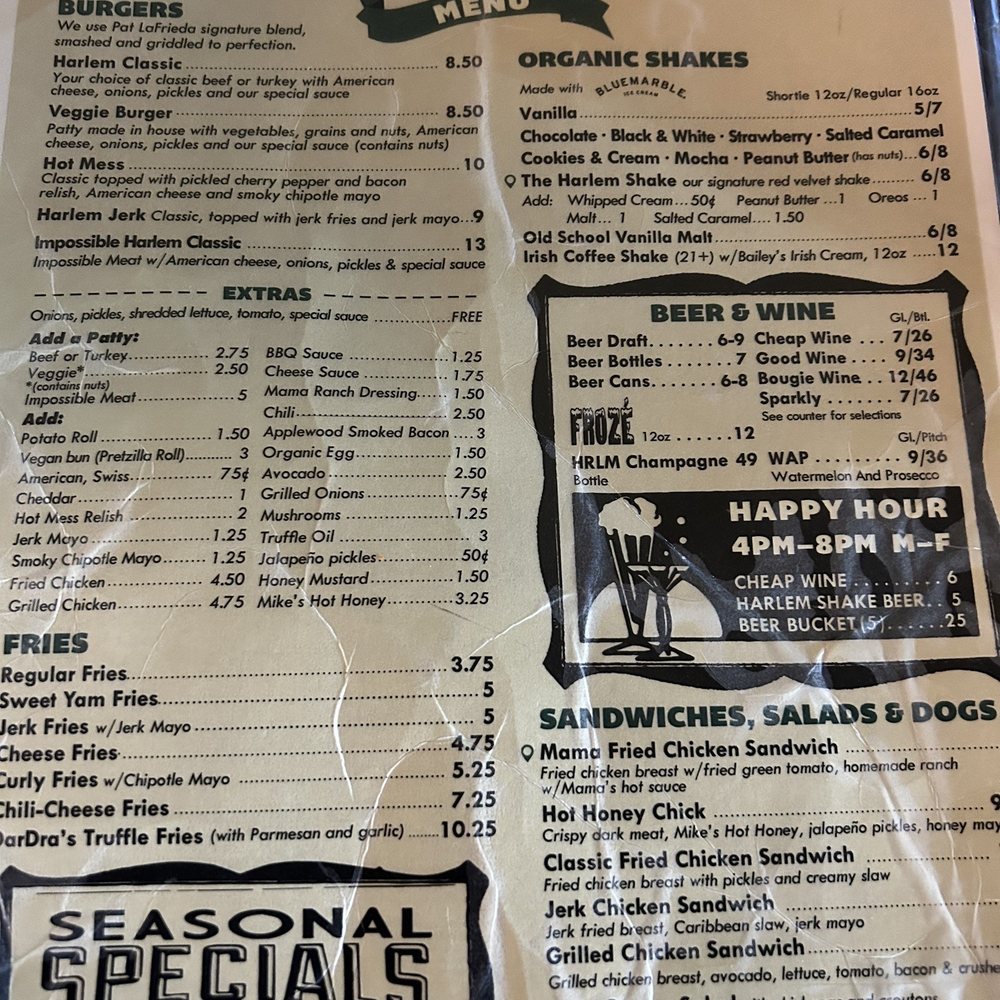 Harlem Shake - The menu - American Near Me - New York, New York Harlem Shake - The menu - American Near Me - New York, New York