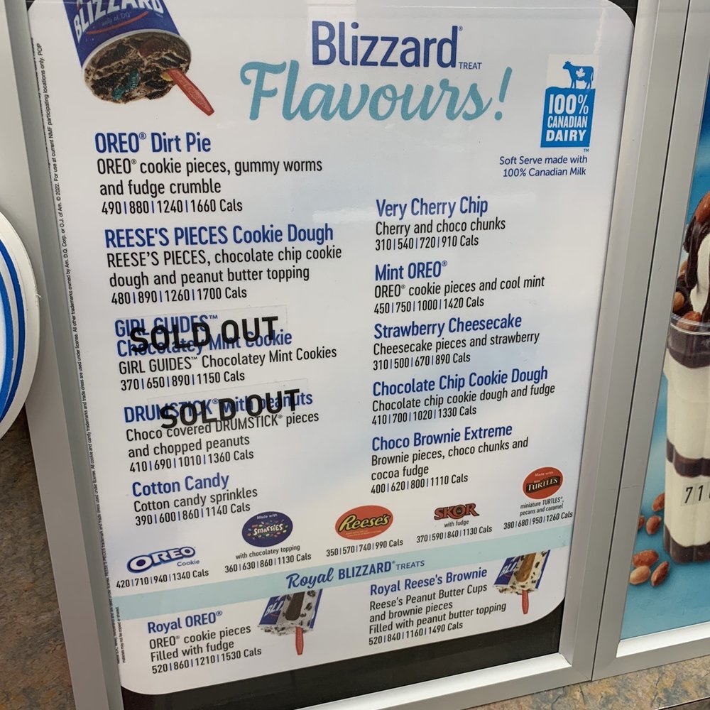 Dairy Queen - menu