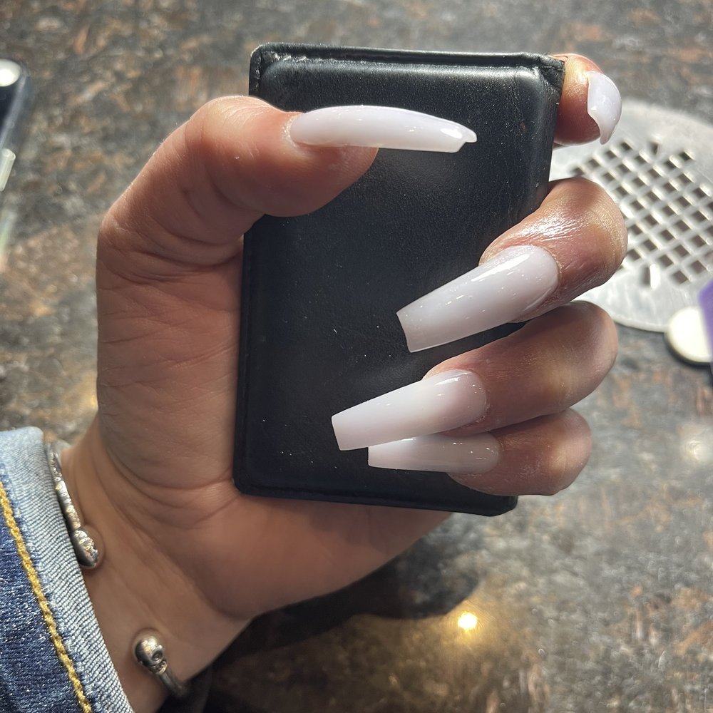 Queen Nails - Milky white acrylic coffin shape - Waxing Near Me - Salem, Oregon Queen Nails - Milky white acrylic coffin shape - Waxing Near Me - Salem, Oregon