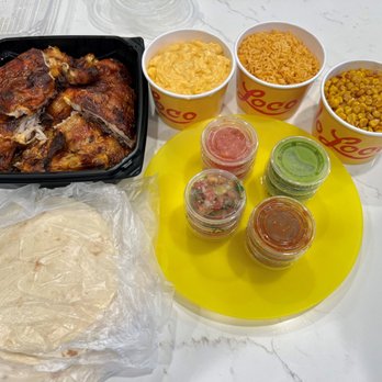 El Pollo Loco - 12 piece leg/thigh with 3 large sides, sauces and 12 warm, flour tortillas - Fast Food Near Me - Santa Monica, California