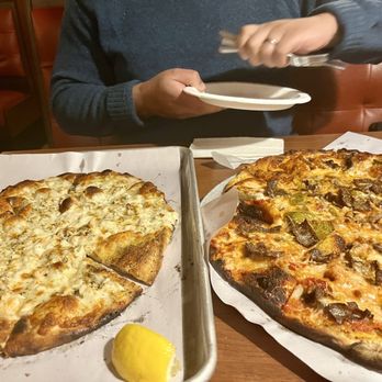 Modern Apizza - Small white clam and medium with meatballs and cherry peppers - Pizza Near Me - New Haven, Connecticut