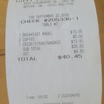 Tutti Frutti Breakfast & Lunch - The bill - Breakfast & Brunch Near Me - Nepean, Ontario Tutti Frutti Breakfast & Lunch - The bill - Breakfast & Brunch Near Me - Nepean, Ontario