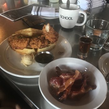 School Restaurant - Chicken and waffles (what they're famous for) 10/10 and maple bacon - Bakeries Near Me - Toronto, Ontario School Restaurant - Chicken and waffles (what they're famous for) 10/10 and maple bacon - Bakeries Near Me - Toronto, Ontario