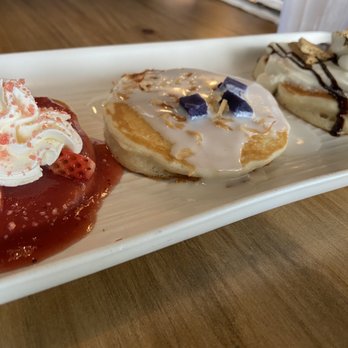 Egghead Cafe - Pancake trio flight: Strawberry Shortcake, Hawaiian, and S'mores. All so delicious!! - Coffee & Tea Near Me - Honolulu, Hawaii Egghead Cafe - Pancake trio flight: Strawberry Shortcake, Hawaiian, and S'mores. All so delicious!! - Coffee & Tea Near Me - Honolulu, Hawaii