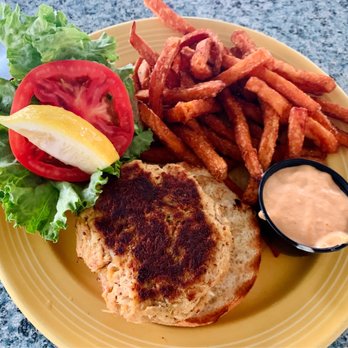 Conch Cafe - Crab Cake Sandwich and sweet potato fries - Seafood Near Me - Garden City, South Carolina