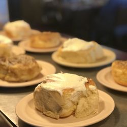 Boom's Drive-In - Fresh Caramel and Cream Cheese Frosted Cinnamon Rolls