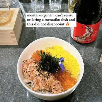 Ju-ichi - Mentaiko Rohan (rice bowl). Served in the full sac with ikura and cured egg. - Sushi Bars Near Me - San Diego, California Ju-ichi - Mentaiko Rohan (rice bowl). Served in the full sac with ikura and cured egg. - Sushi Bars Near Me - San Diego, California