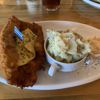 Bavarian Kitchen Restaurant - Schnitzel Burger without the bun with a side of potato salad - German Near Me - Troutman, North Carolina Bavarian Kitchen Restaurant - Schnitzel Burger without the bun with a side of potato salad - German Near Me - Troutman, North Carolina