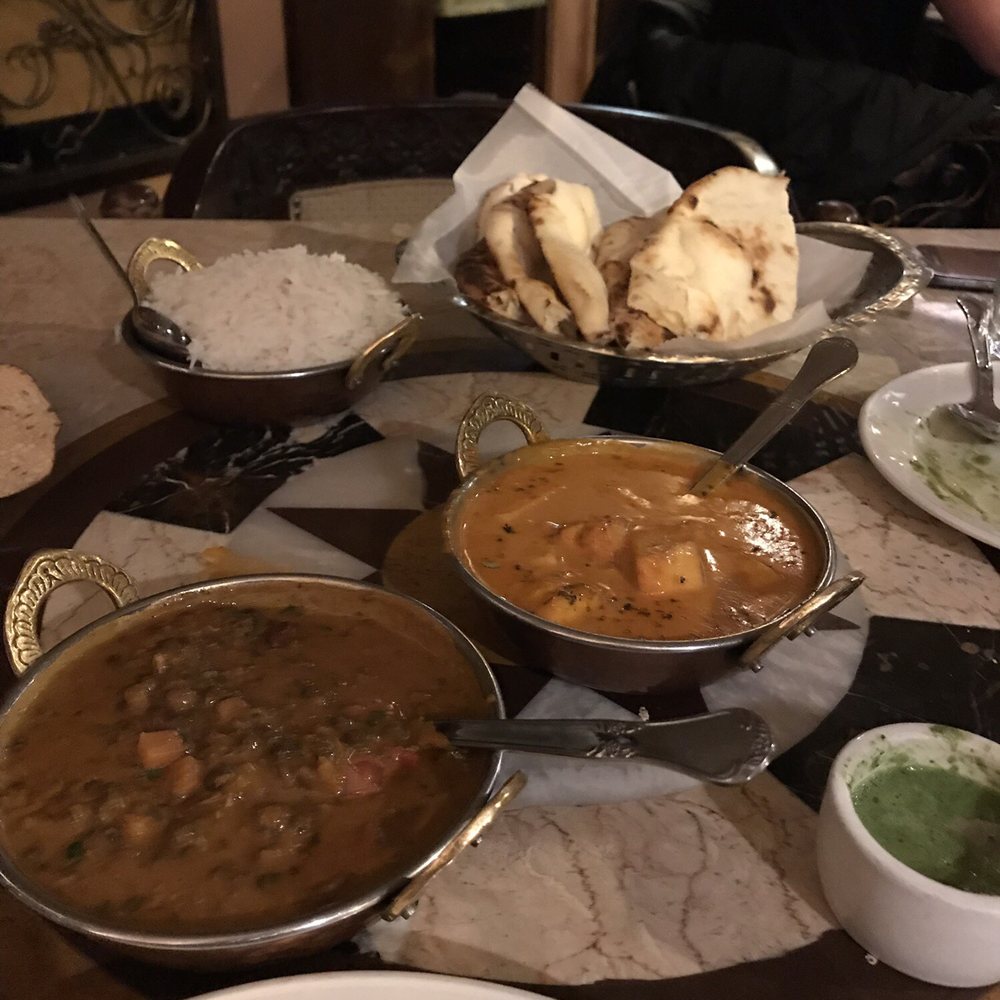 Dal makhni, shahi paneer, naan and rice. Dal makhni, shahi paneer, naan and rice.