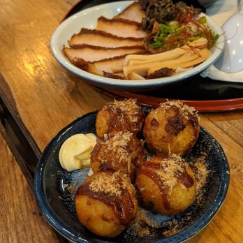 Hokkaido Ramen Santouka - (Top) Pork cheek, (bottom) Takoyaki - Ramen Near Me - Toronto, Ontario