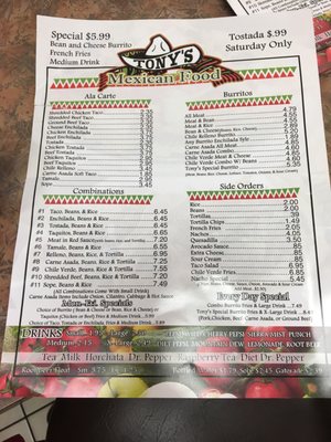 Menu photo 7 Tony's Mexican Food Riverside, CA Menu photo 7 Tony's Mexican Food Riverside, CA