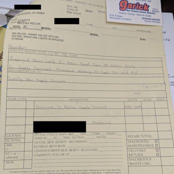 Garick Air Conditioning Service - Receipt evidencing the $125 charge for this company to provide quote as stated in my honest review. - Heating & Air Conditioning/HVAC Near Me - Sacramento, California Garick Air Conditioning Service - Receipt evidencing the $125 charge for this company to provide quote as stated in my honest review. - Heating & Air Conditioning/HVAC Near Me - Sacramento, California