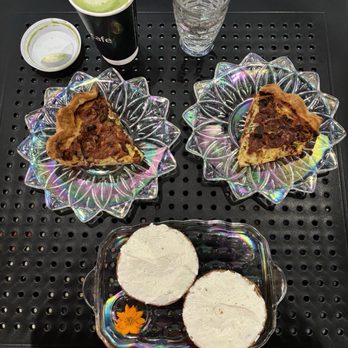 Nector Cafe - Bacon and Gouda quiches, matcha latte, and bagel with cream cheese. The latte was good. The food was delicious! - Cafes Near Me - Hilo, Hawaii