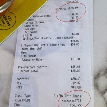 Giggy D's - Shows you time in and time out with items ordered. Shouldn't take an hour for an order of wings and chicken sandwich. - Sports Bars Near Me - Meridian, Idaho