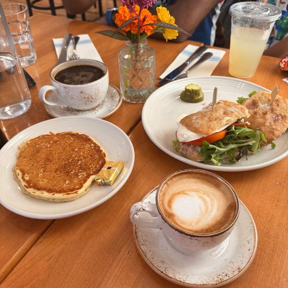 Cappuccino Coffee, Tomato Mozzarella Sandwich, House Pancake, Americano Coffee, Classic Lemonade Cappuccino Coffee, Tomato Mozzarella Sandwich, House Pancake, Americano Coffee, Classic Lemonade