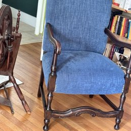 My daughter selected the fabric to fit in with the rest of her room. Ray completely stripped the chair and rebuilt it from the ground up.. My daughter selected the fabric to fit in with the rest of her room. Ray completely stripped the chair and rebuilt it from the ground up..