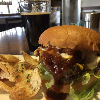 Downriver Grill - Angus Beef Burger, roasted garlic aioli, Guinness BBQ sauce, Apple onion compote, cheddar provolone blend, red onion romaine &brioche bun. - Breakfast & Brunch Near Me - Spokane, Washington Downriver Grill - Angus Beef Burger, roasted garlic aioli, Guinness BBQ sauce, Apple onion compote, cheddar provolone blend, red onion romaine &brioche bun. - Breakfast & Brunch Near Me - Spokane, Washington