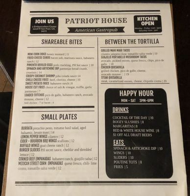 Menu photo 5 Patriot House San Francisco, CA