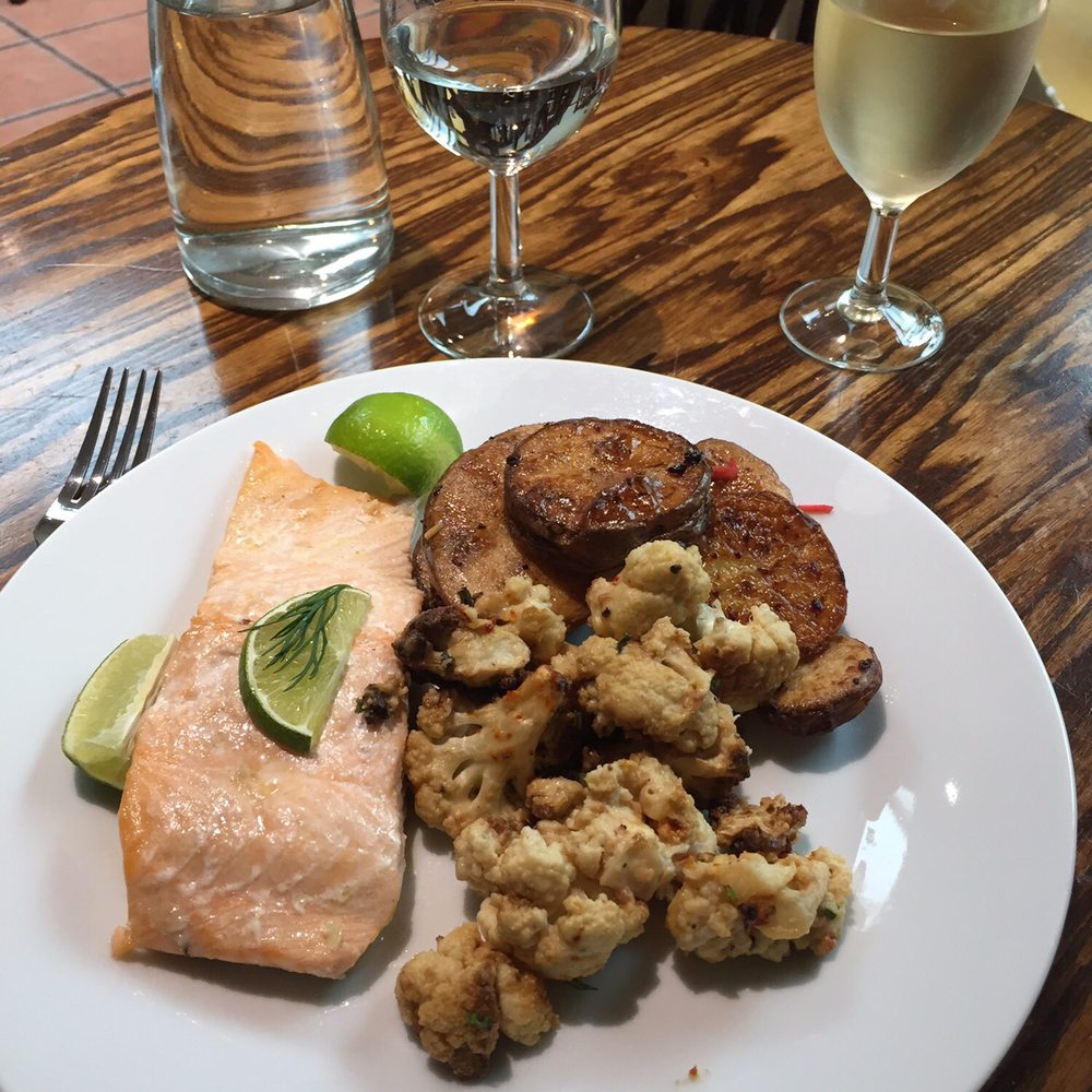 Organic salmon, cauliflower, and potatoes.