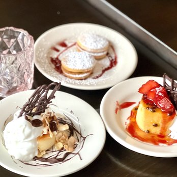 Pink Salt Restaurant - Desserts: shortbread cookies with dulce de lèche 3.5* & flans with nuts and with passion fruit 4* - Peruvian Near Me - Seattle, Washington Pink Salt Restaurant - Desserts: shortbread cookies with dulce de lèche 3.5* & flans with nuts and with passion fruit 4* - Peruvian Near Me - Seattle, Washington