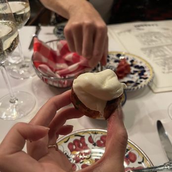 Carbone - Complimentary garlic bread, mozzarella, and salami - Italian Near Me - New York, New York
