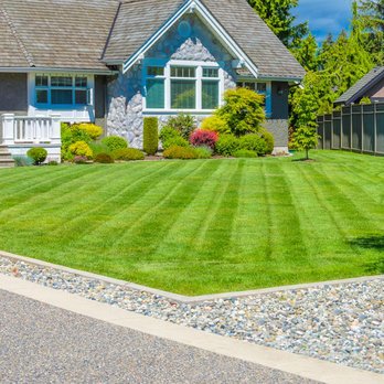 Lawn Adventures - a front yard with freshly mowed grass - Lawn Services Near Me