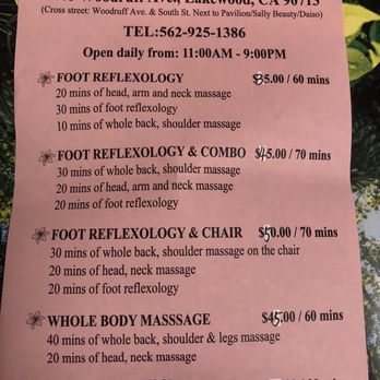 Joy Foot Spa - Current prices. Even though is inexpensive, you should tip them more. They make their earnings from our tips. So don't be a cheap azz. - Reflexology Near Me - Lakewood, California Joy Foot Spa - Current prices. Even though is inexpensive, you should tip them more. They make their earnings from our tips. So don't be a cheap azz. - Reflexology Near Me - Lakewood, California