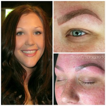 Brows Embroidered - Left: Before Right Top: 1 hour after procedure Right Bottom: seconds after procedure - Permanent Makeup Near Me - Brentwood, California