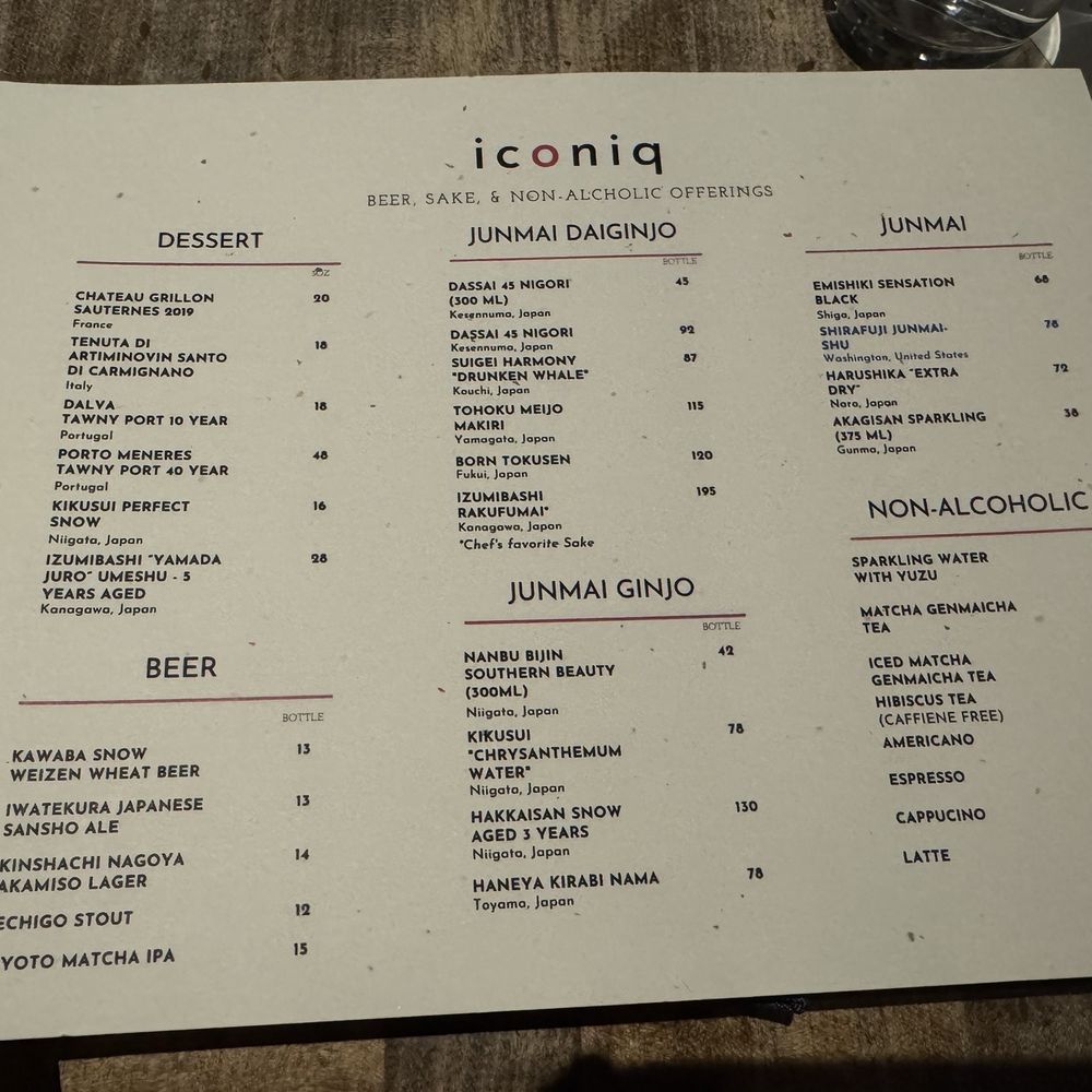 iconiq - Beer, Sake, Non alcoholic drinks menu - French Near Me - Seattle, Washington iconiq - Beer, Sake, Non alcoholic drinks menu - French Near Me - Seattle, Washington