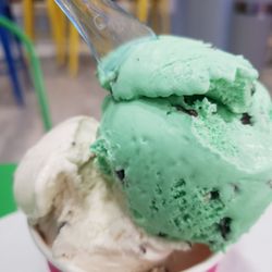 Pete's Ice Cream And Donuts - Andes Mint and Cookie dough icecream.  Just perfect!!