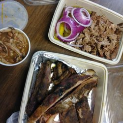 Boss Hawg BBQ - half a rack of ribs, half pound of brisket, cowboy beans with brisket in them.