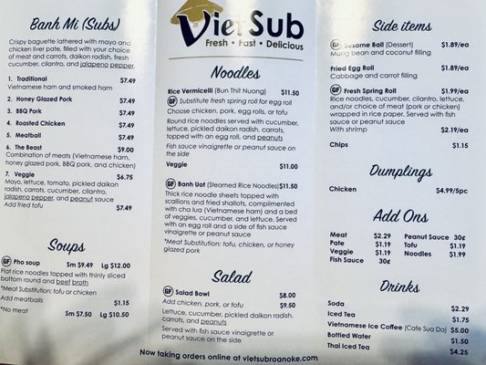 Menu photo 1 Viet Sub Roanoke, VA Menu photo 1 Viet Sub Roanoke, VA
