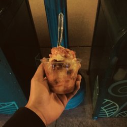 La Ice Italian Ice - Mangonada! Mango sorbet, with chamoy as well as mango bits and tamarindo bits!