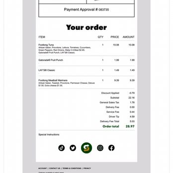 Subway - a screenshot of an invoice - Sandwiches Near Me - Albuquerque, New Mexico