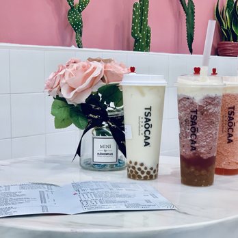 Tsaocaa - From left to right: Rose milk oolong tea Blueberry green tea Strawberry green tea - Bubble Tea Near Me - Jacksonville, Florida Tsaocaa - From left to right: Rose milk oolong tea Blueberry green tea Strawberry green tea - Bubble Tea Near Me - Jacksonville, Florida
